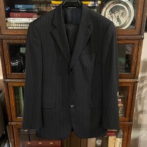 Navy Blue Pinstripe 100% Wool Suit Set Vintage Y2K